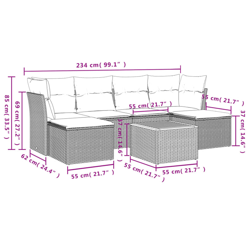 vidaXL 7 Piece Garden Sofa Set with Cushions Black Poly Rattan