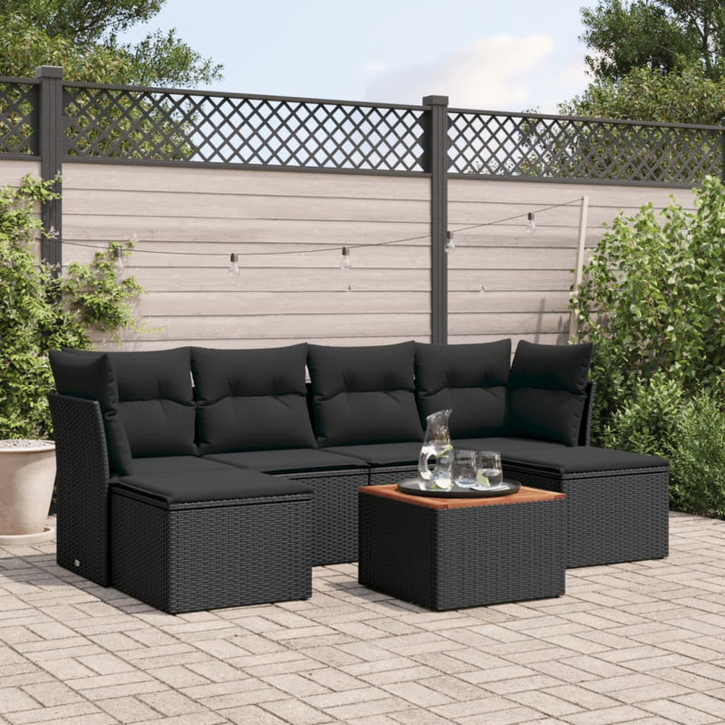 vidaXL 7 Piece Garden Sofa Set with Cushions Black Poly Rattan