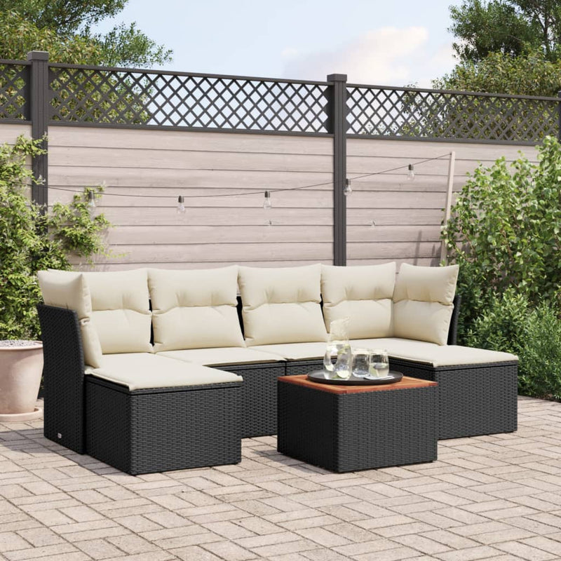 vidaXL 7 Piece Garden Sofa Set with Cushions Black Poly Rattan