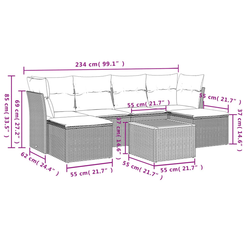 vidaXL 7 Piece Garden Sofa Set with Cushions Grey Poly Rattan
