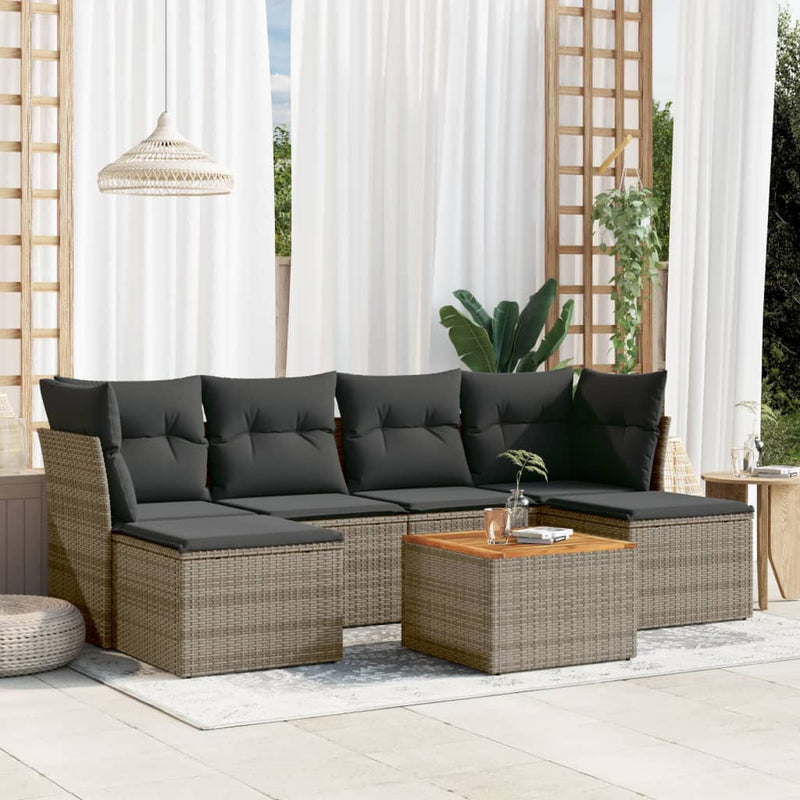 7 Piece Garden Sofa Set with Cushions Grey Poly Rattan