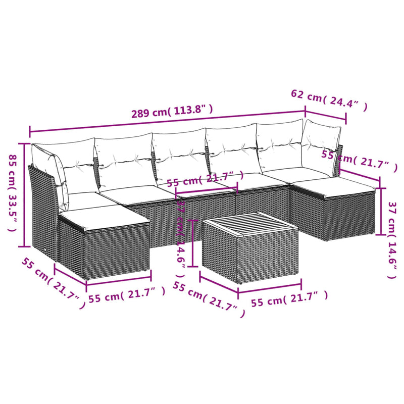 vidaXL 8 Piece Garden Sofa Set with Cushions Black Poly Rattan