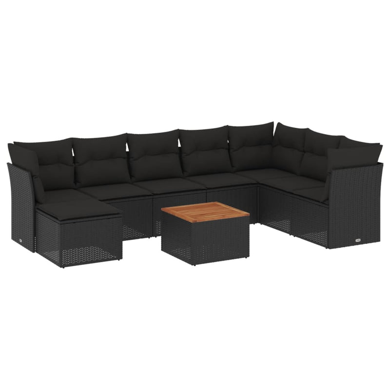 vidaXL 9 Piece Garden Sofa Set with Cushions Black Poly Rattan