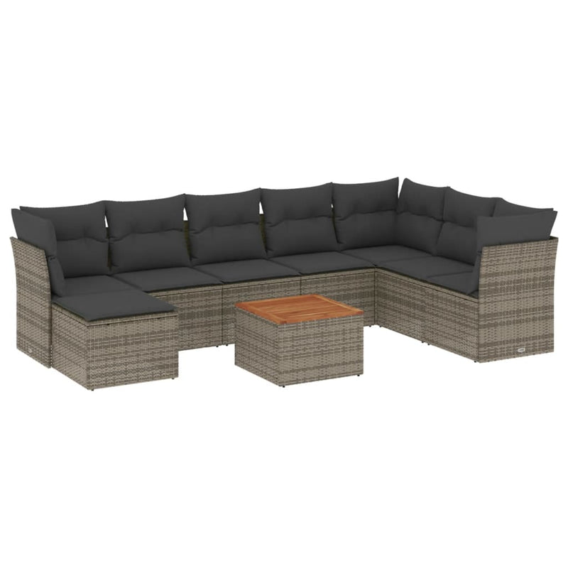 9 Piece Garden Sofa Set with Cushions Grey Poly Rattan