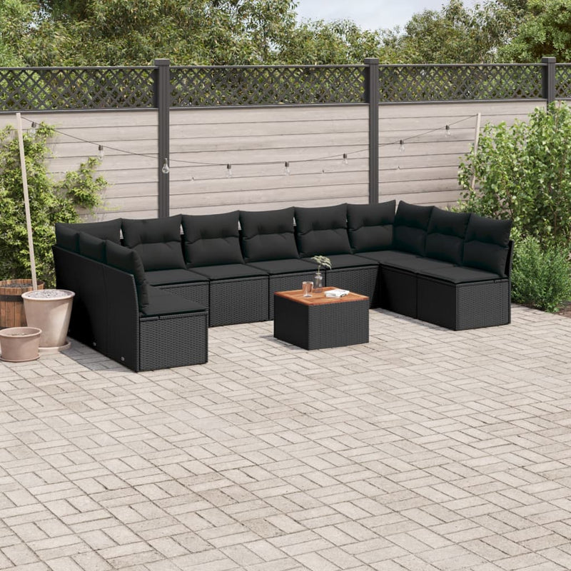 vidaXL 11 Piece Garden Sofa Set with Cushions Black Poly Rattan