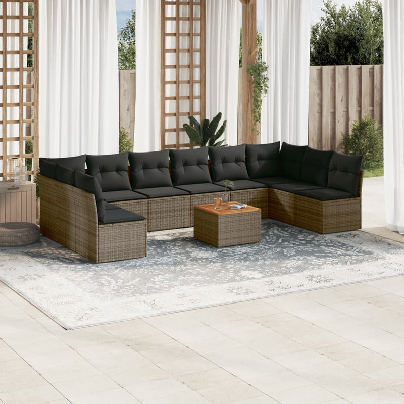vidaXL 11 Piece Garden Sofa Set with Cushions Grey Poly Rattan