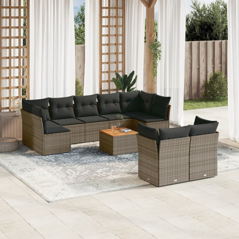 vidaXL 10 Piece Garden Sofa Set with Cushions Grey Poly Rattan