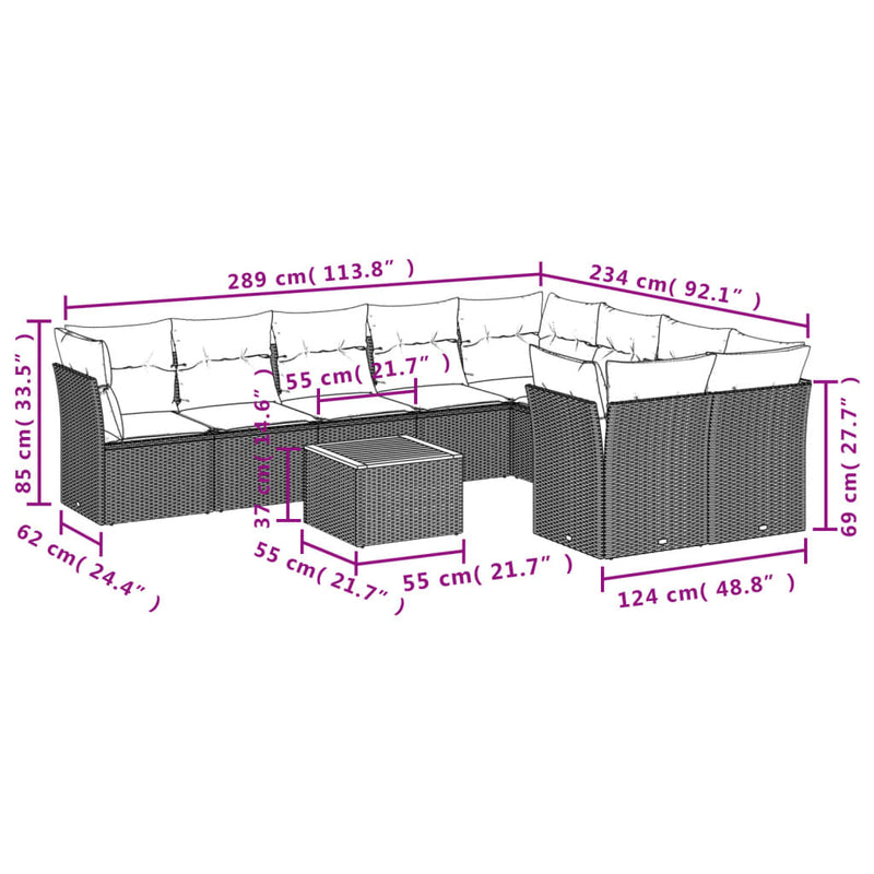 vidaXL 10 Piece Garden Sofa Set with Cushions Black Poly Rattan