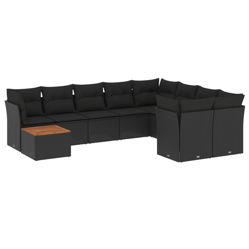 vidaXL 10 Piece Garden Sofa Set with Cushions Black Poly Rattan
