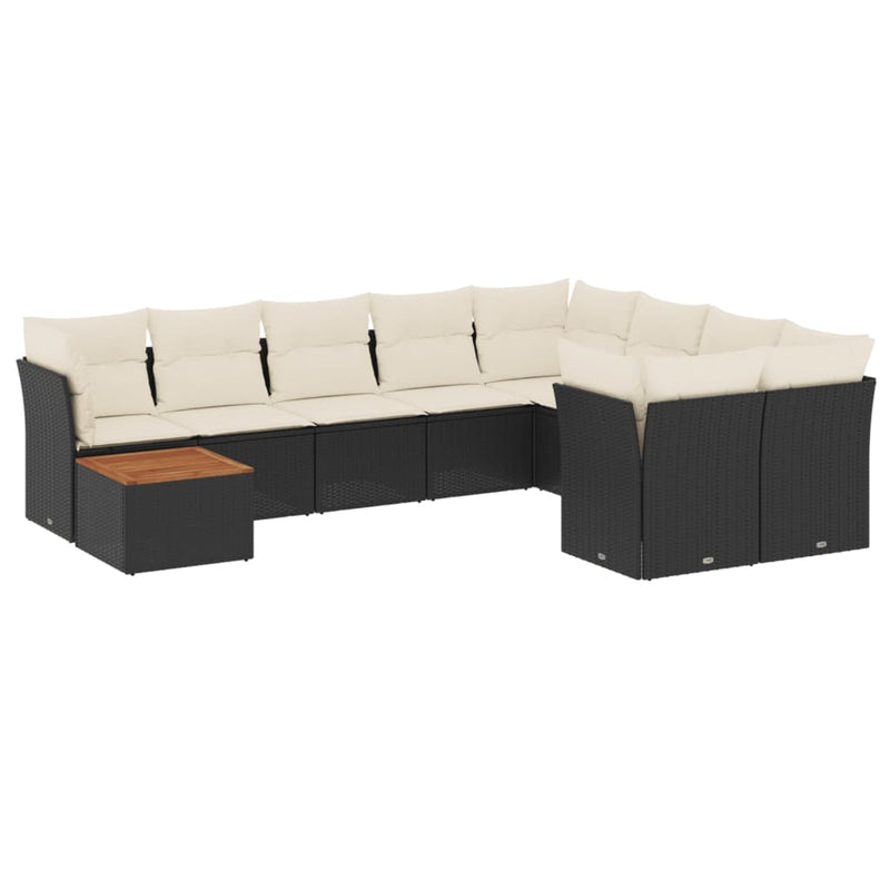 vidaXL 10 Piece Garden Sofa Set with Cushions Black Poly Rattan