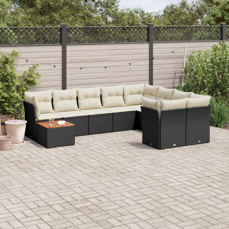 vidaXL 10 Piece Garden Sofa Set with Cushions Black Poly Rattan