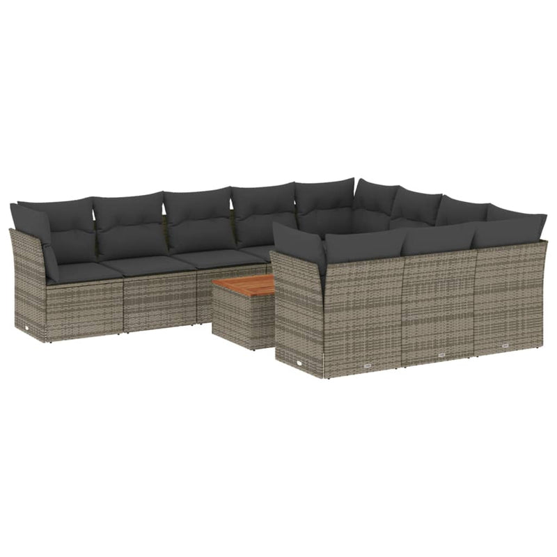 11 Piece Garden Sofa Set with Cushions Grey Poly Rattan