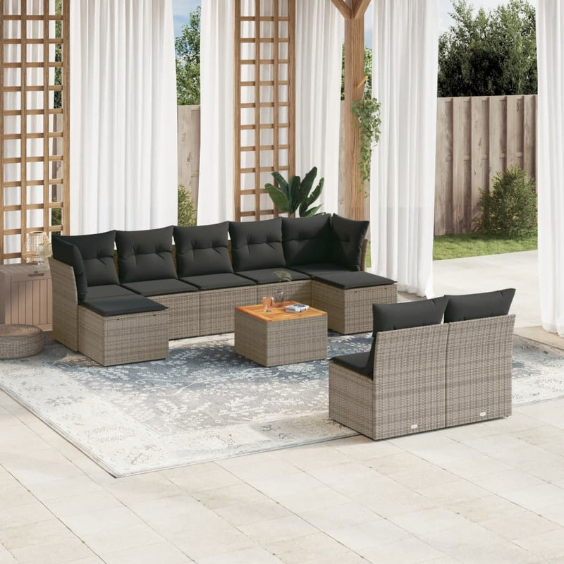 vidaXL 10 Piece Garden Sofa Set with Cushions Grey Poly Rattan