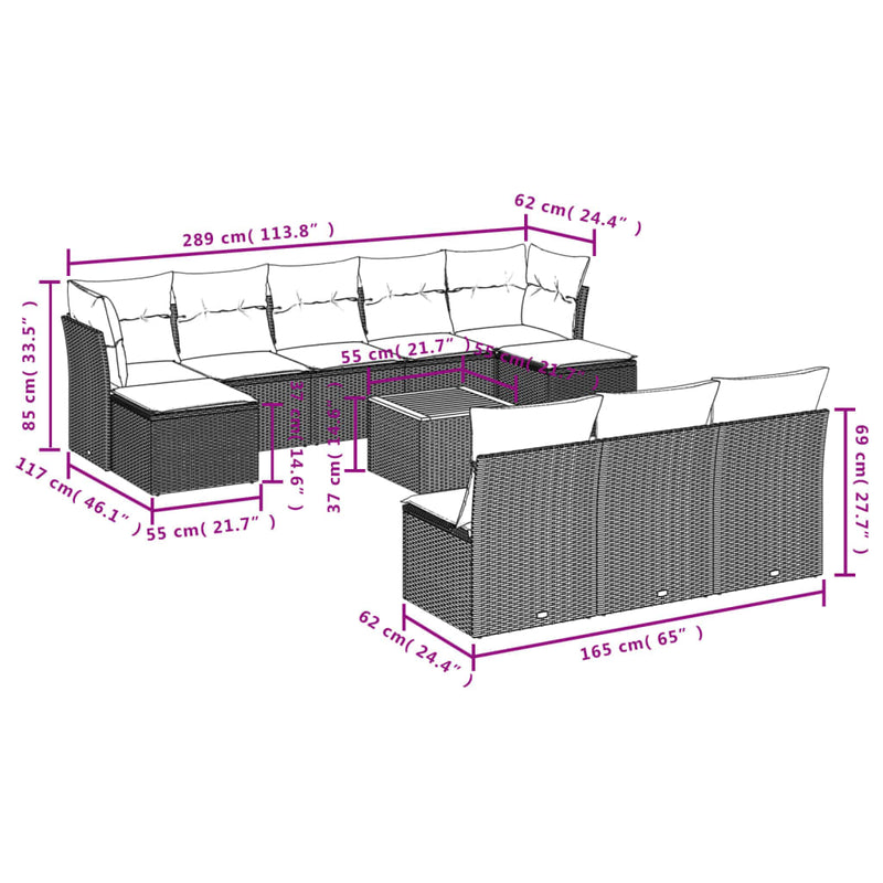 vidaXL 11 Piece Garden Sofa Set with Cushions Grey Poly Rattan