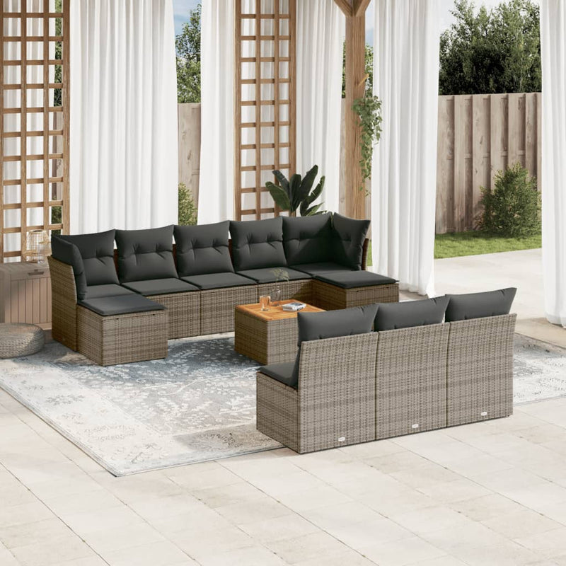 vidaXL 11 Piece Garden Sofa Set with Cushions Grey Poly Rattan