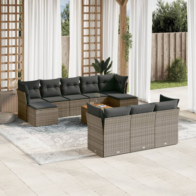 vidaXL 11 Piece Garden Sofa Set with Cushions Grey Poly Rattan