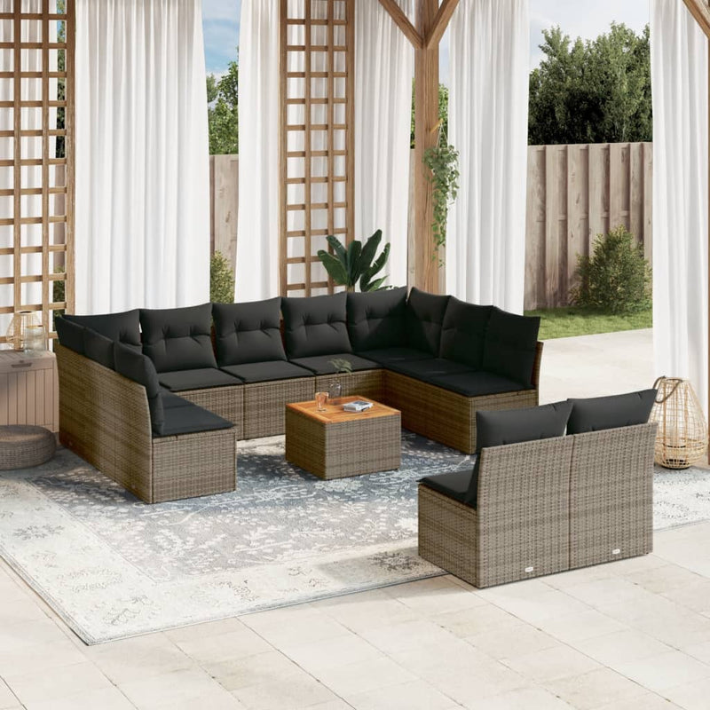 vidaXL 12 Piece Garden Sofa Set with Cushions Grey Poly Rattan