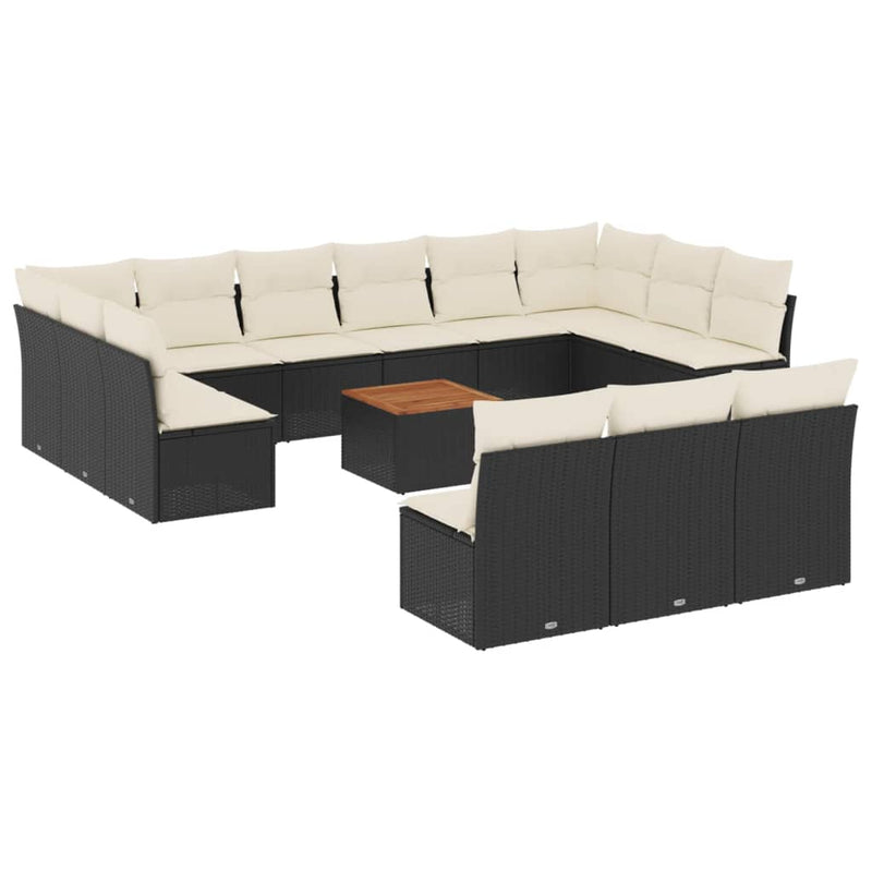 vidaXL 14 Piece Garden Sofa Set with Cushions Black Poly Rattan