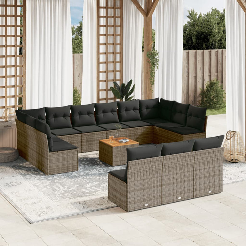 vidaXL 14 Piece Garden Sofa Set with Cushions Grey Poly Rattan