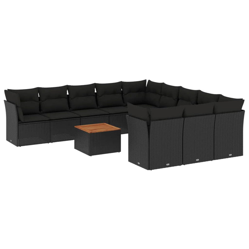 vidaXL 12 Piece Garden Sofa Set with Cushions Black Poly Rattan