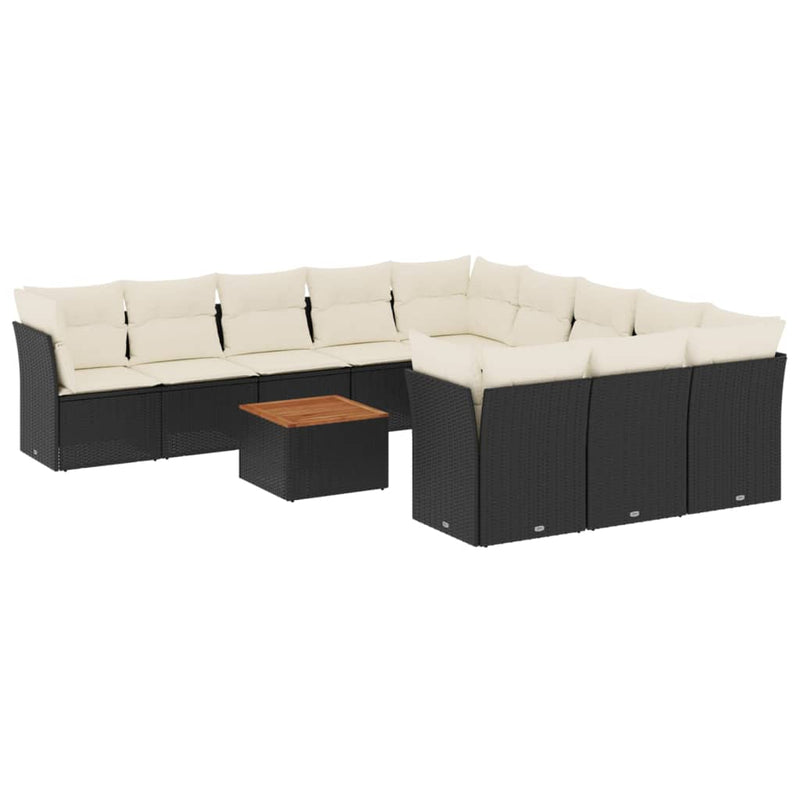 vidaXL 12 Piece Garden Sofa Set with Cushions Black Poly Rattan