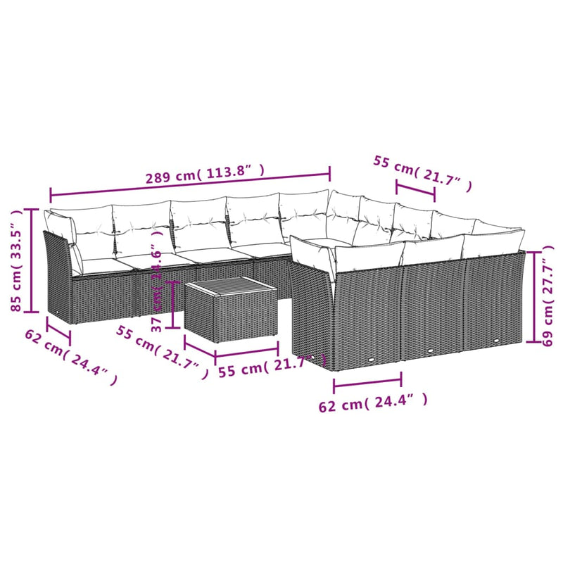 vidaXL 12 Piece Garden Sofa Set with Cushions Black Poly Rattan