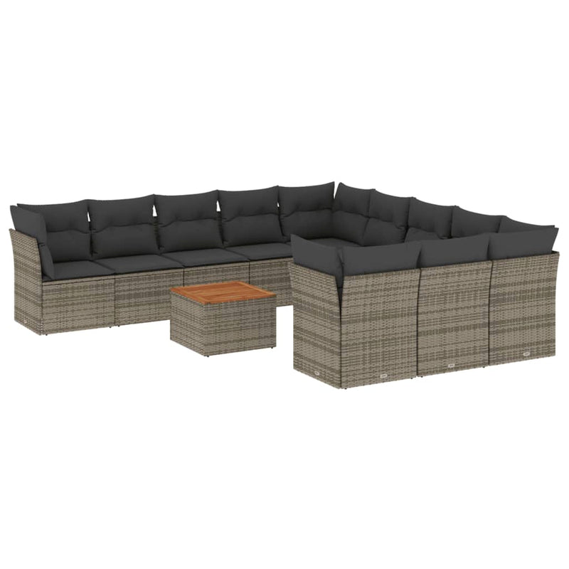 vidaXL 12 Piece Garden Sofa Set with Cushions Grey Poly Rattan