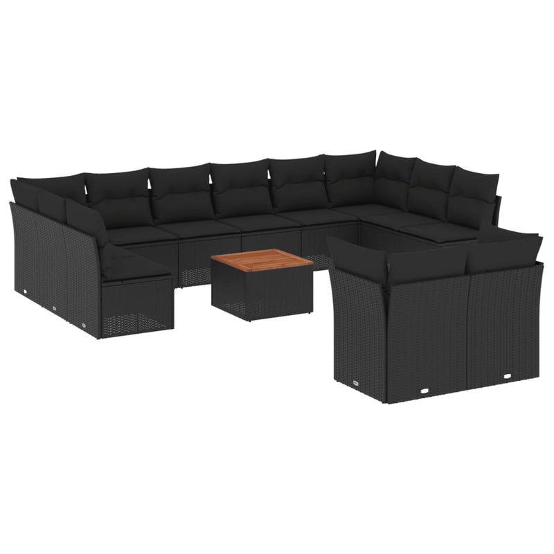 vidaXL 13 Piece Garden Sofa Set with Cushions Black Poly Rattan