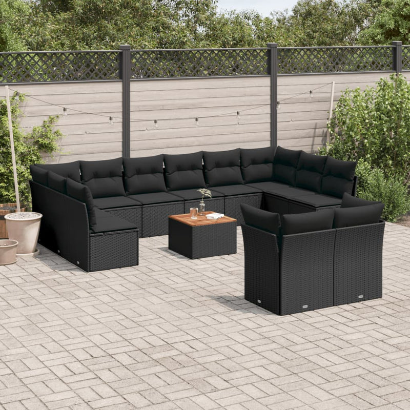 vidaXL 13 Piece Garden Sofa Set with Cushions Black Poly Rattan