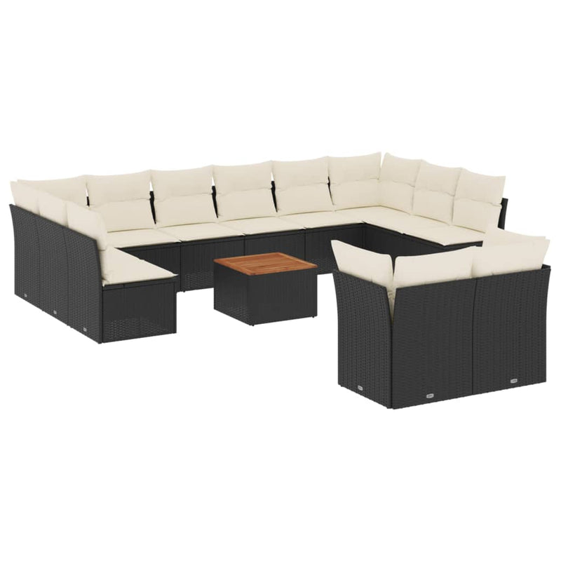 vidaXL 13 Piece Garden Sofa Set with Cushions Black Poly Rattan