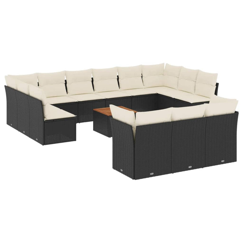 vidaXL 14 Piece Garden Sofa Set with Cushions Black Poly Rattan