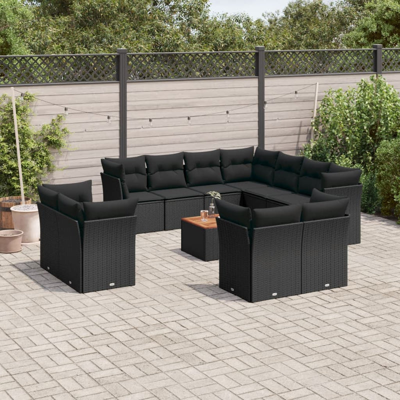 vidaXL 12 Piece Garden Sofa Set with Cushions Black Poly Rattan