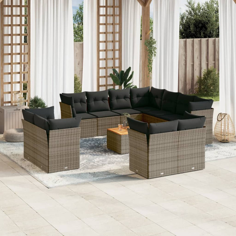 vidaXL 12 Piece Garden Sofa Set with Cushions Grey Poly Rattan