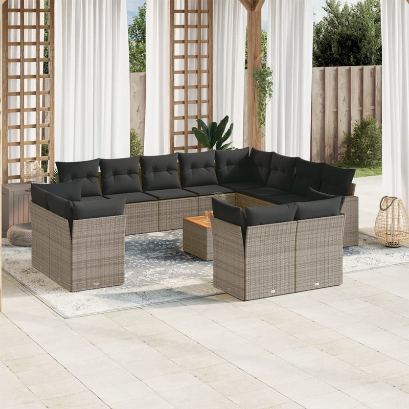 vidaXL 13 Piece Garden Sofa Set with Cushions Grey Poly Rattan