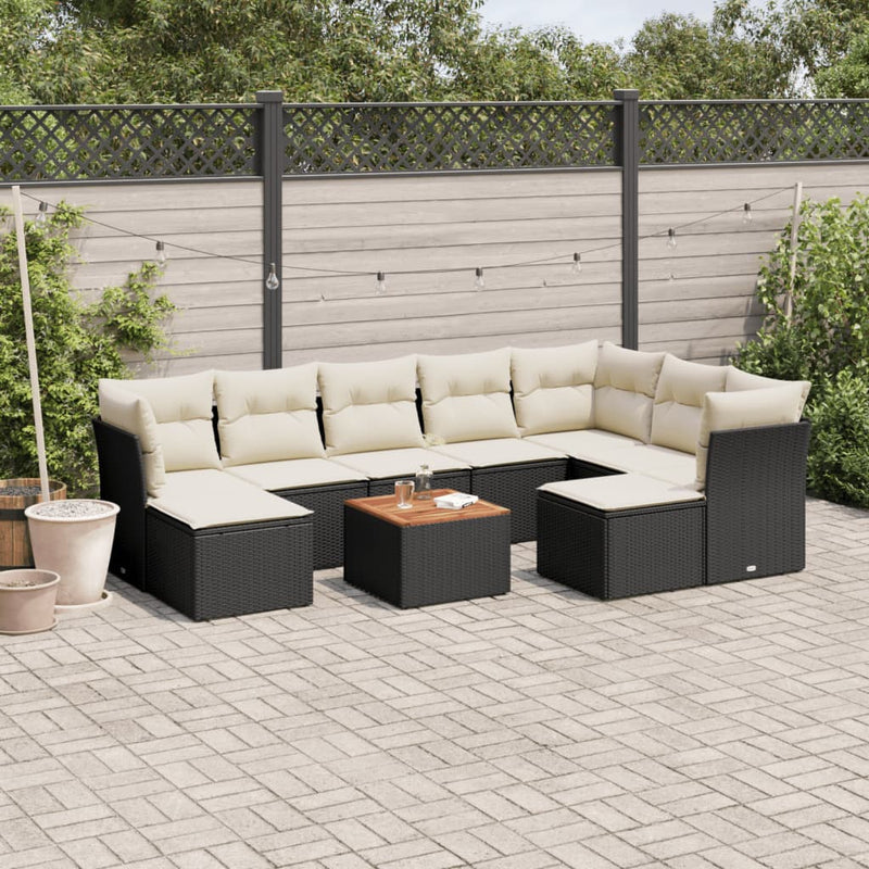 vidaXL 10 Piece Garden Sofa Set with Cushions Black Poly Rattan