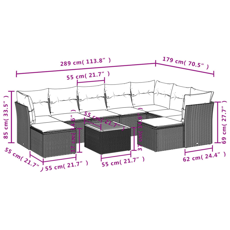 vidaXL 10 Piece Garden Sofa Set with Cushions Grey Poly Rattan