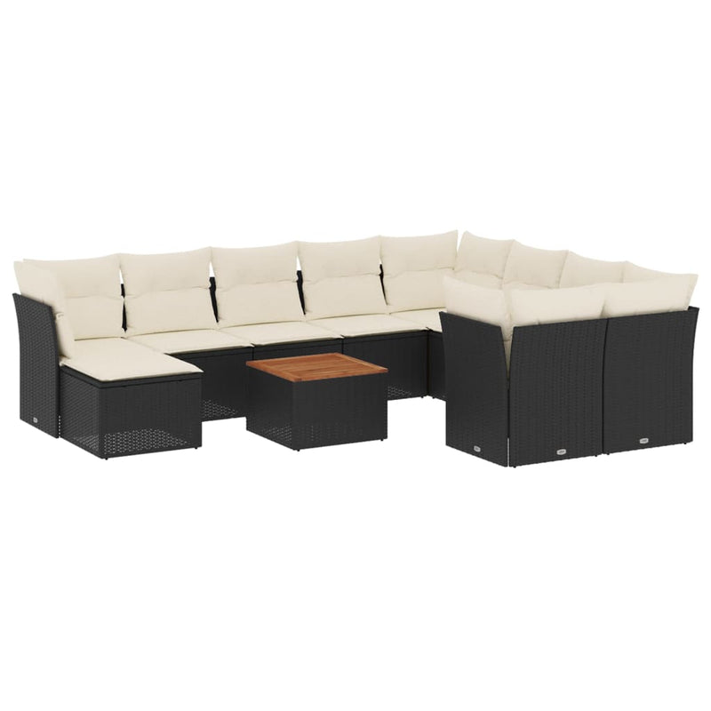 vidaXL 11 Piece Garden Sofa Set with Cushions Black Poly Rattan