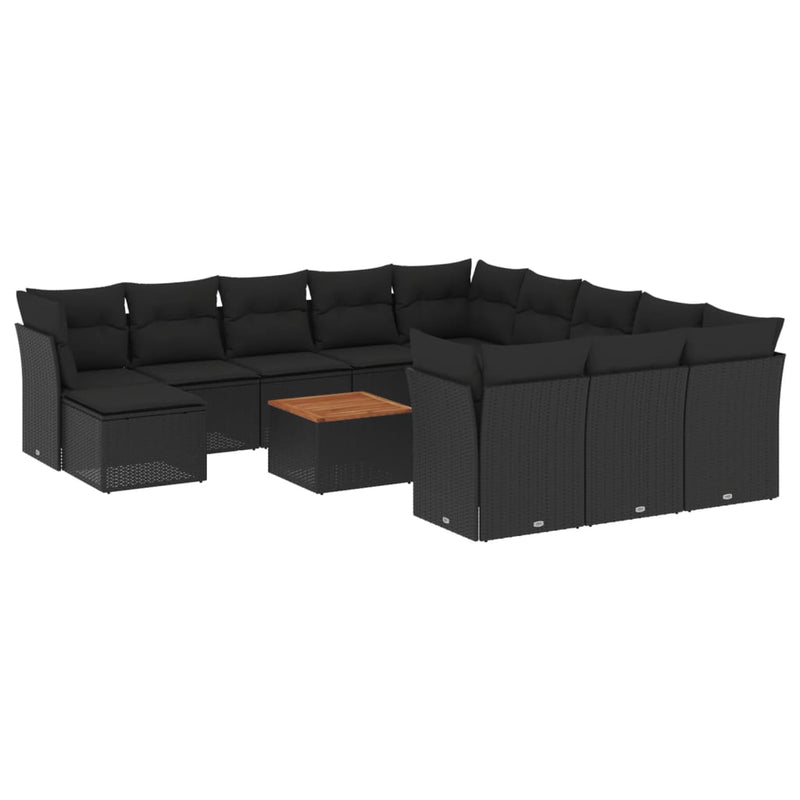 vidaXL 13 Piece Garden Sofa Set with Cushions Black Poly Rattan