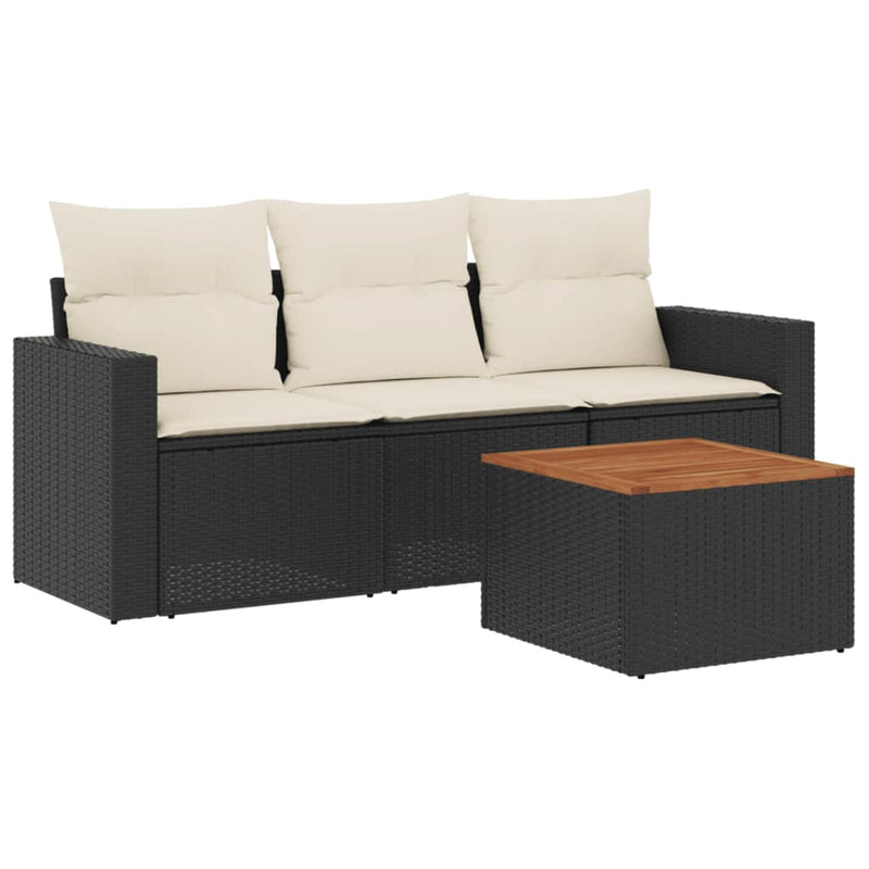 vidaXL 4 Piece Garden Sofa Set with Cushions Black Poly Rattan