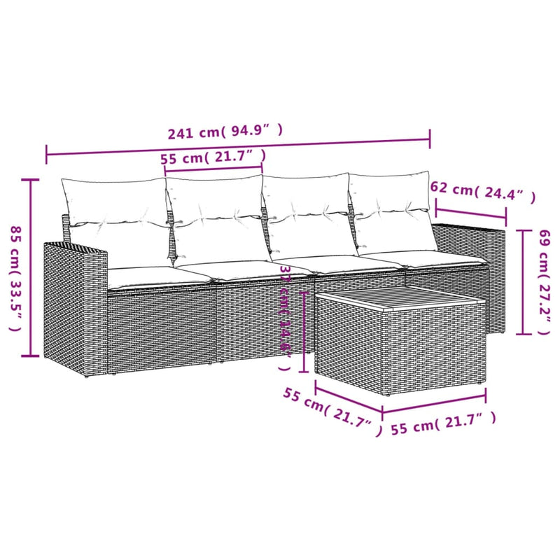 vidaXL 5 Piece Garden Sofa Set with Cushions Grey Poly Rattan
