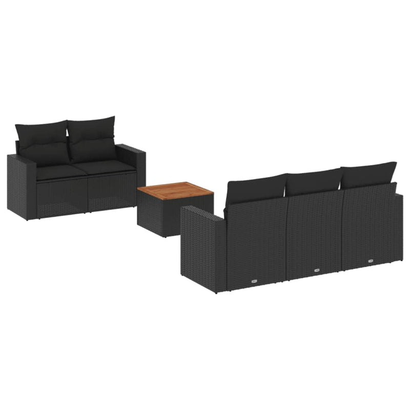 vidaXL 6 Piece Garden Sofa Set with Cushions Black Poly Rattan