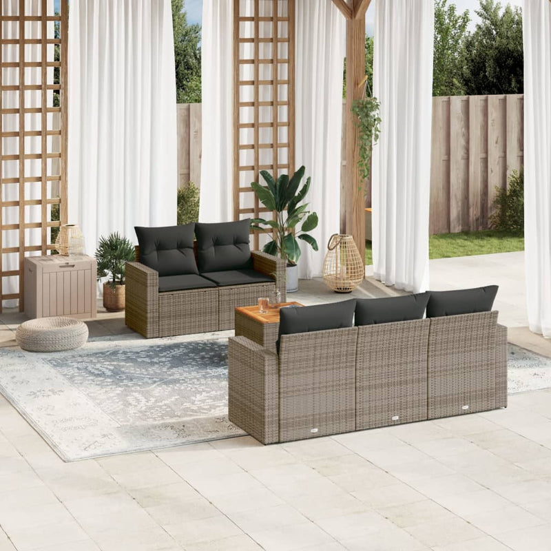 vidaXL 6 Piece Garden Sofa Set with Cushions Grey Poly Rattan