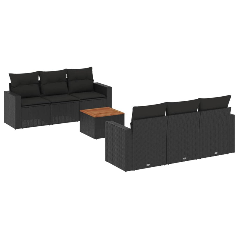 vidaXL 7 Piece Garden Sofa Set with Cushions Black Poly Rattan