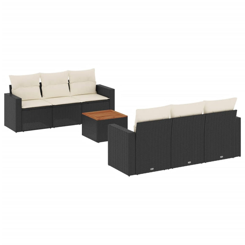 vidaXL 7 Piece Garden Sofa Set with Cushions Black Poly Rattan