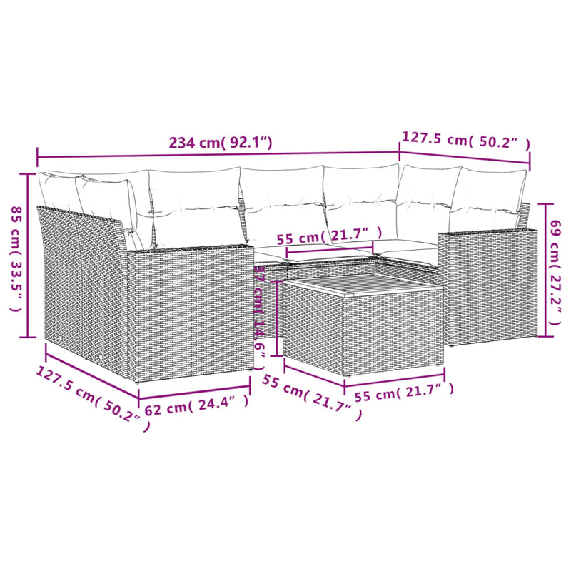 vidaXL 7 Piece Garden Sofa Set with Cushions Black Poly Rattan