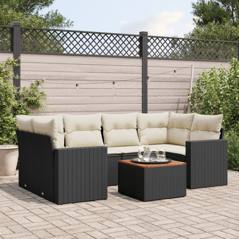vidaXL 7 Piece Garden Sofa Set with Cushions Black Poly Rattan