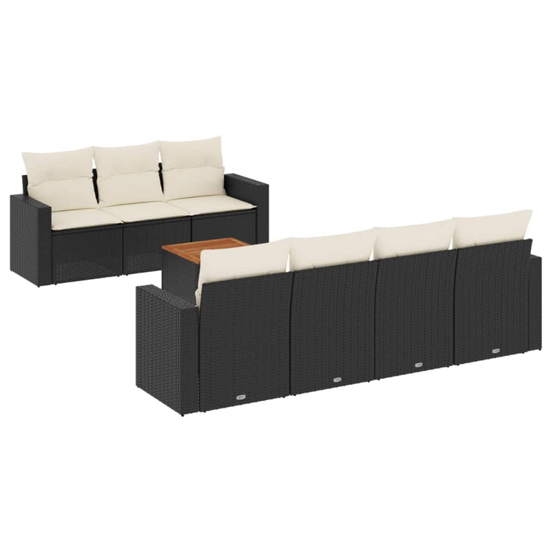 vidaXL 8 Piece Garden Sofa Set with Cushions Black Poly Rattan