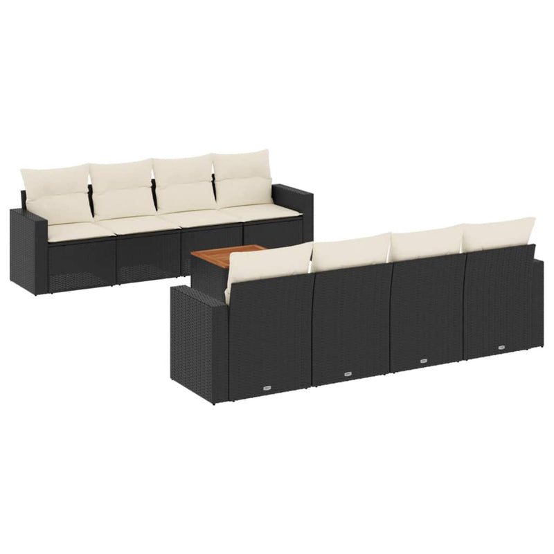 vidaXL 9 Piece Garden Sofa Set with Cushions Black Poly Rattan