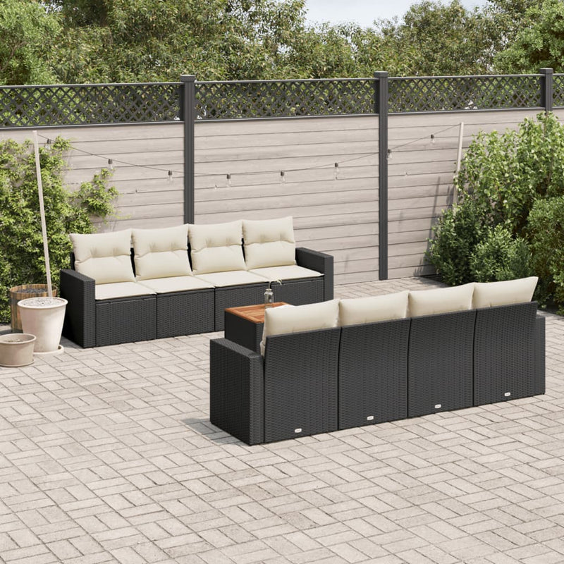 vidaXL 9 Piece Garden Sofa Set with Cushions Black Poly Rattan