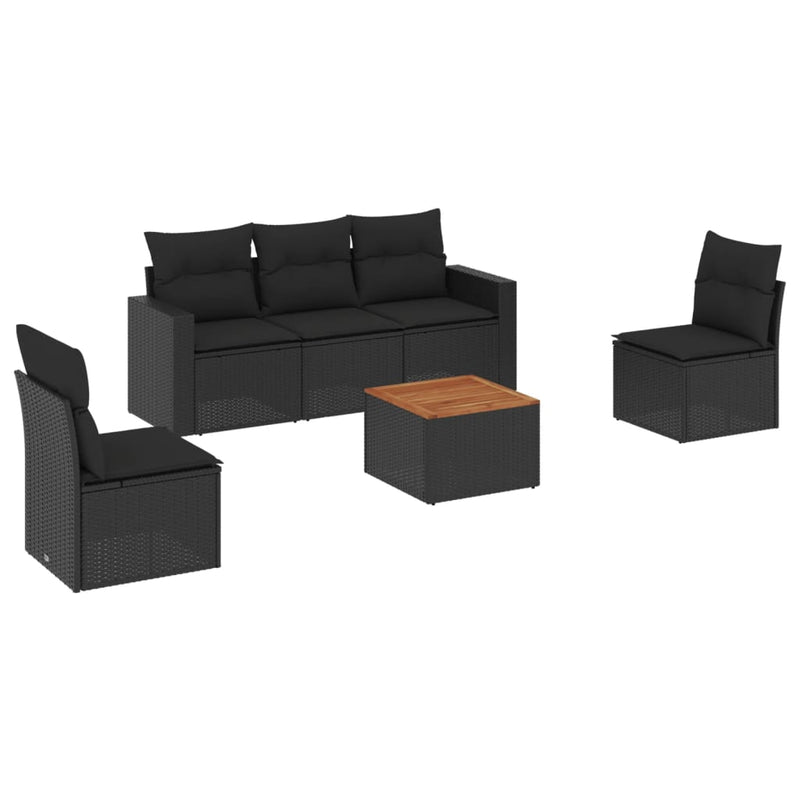 vidaXL 6 Piece Garden Sofa Set with Cushions Black Poly Rattan